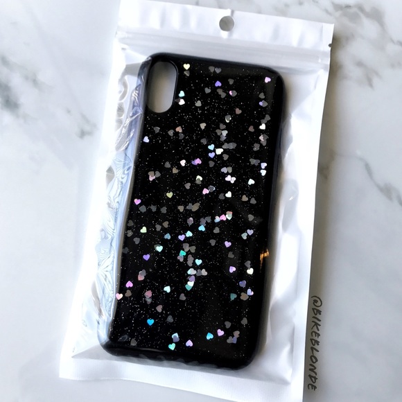 NEW iPhone X Thick SOFT TPU Glitter Heart Case - Picture 3 of 4